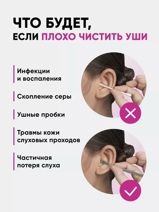 Набор для чистки ушей 6 в 1, ухочистка, ушные палочки