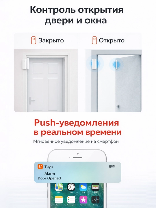 Wi-Fi eshik va deraza ochilish datchigi Tuya Smart / Smart Life, push-bildirishnomalar