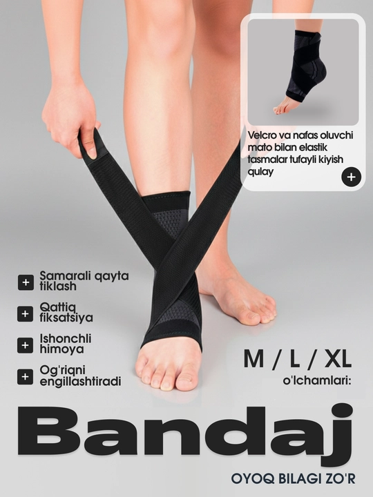 Boldir-panja bandaj fiksatori, kompression, yopishqoq moslamali support, 1 dona
