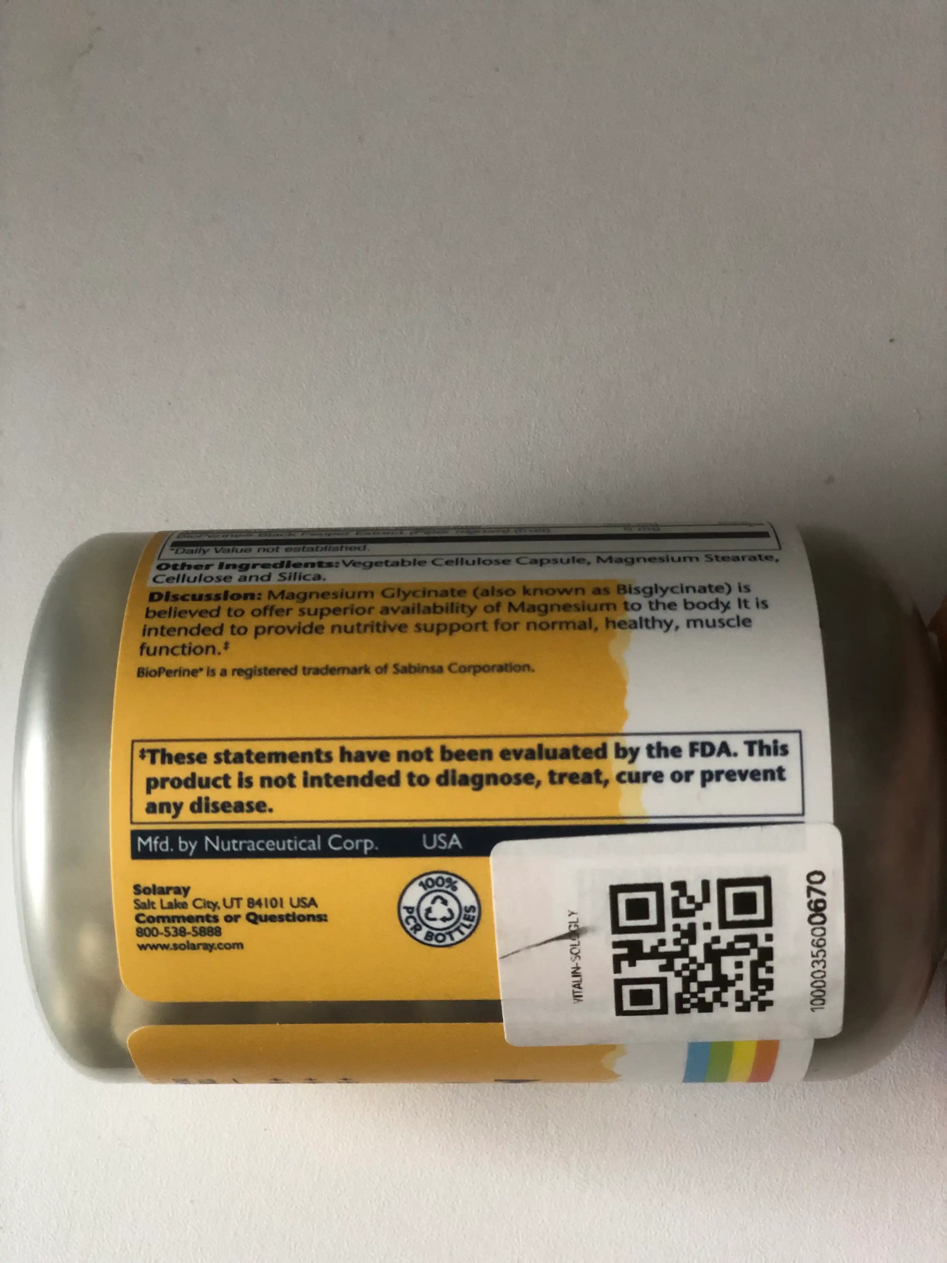 Solaray, Yuqori o‘zlashuvchan magniy glitsinat, AQSH 350 mg, 120 ta o‘simlik kapsulasi