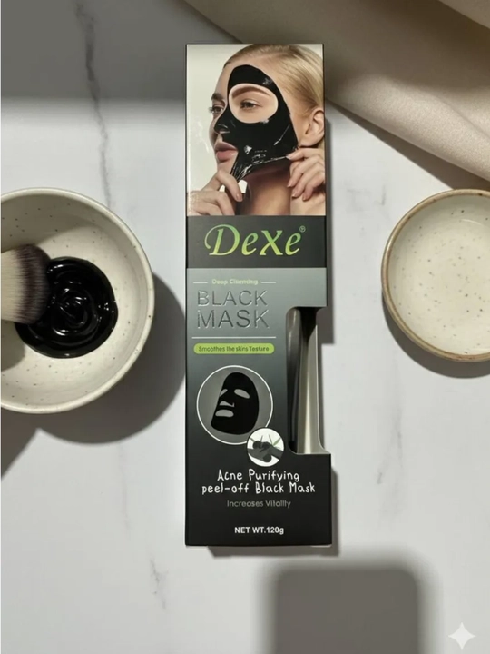 Dexe Black Charcoal Mask – 120 g, qora niqob terini chuqur tozalash va oqartirish uchun