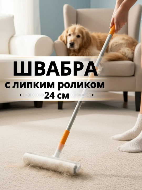 Швабра с липким роликом для уборки шерсти и пыли, ролик 24 см 