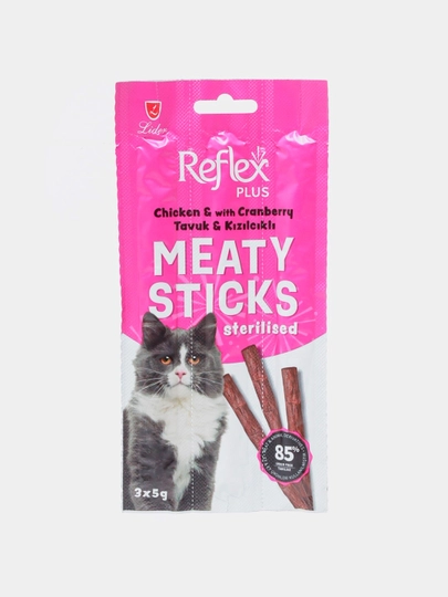 Лакомство для кошек Reflex Meaty Stick Chiken With Granberry для стерилизованных кошек, курица с креветками