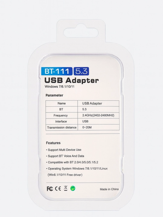 Simsiz adapter, Bluetooth 5.3, USB 2.0, avtomatik aniqlash qora
