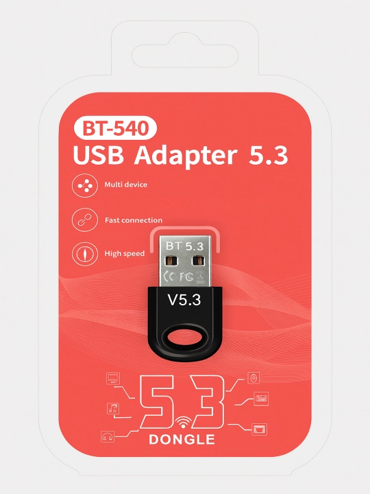 Simsiz adapter, Bluetooth 5.3, USB 2.0, avtomatik aniqlash qora - 