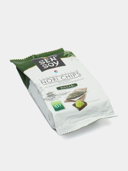 Nori Sen soya dengiz o'tlari chiplari, 4.5 g (/Vasabi/Teriyaki/Zaytun moyi bilan)