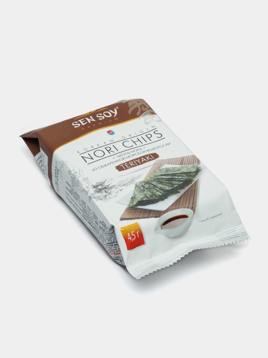Nori Sen soya dengiz o'tlari chiplari, 4.5 g (/Vasabi/Teriyaki/Zaytun moyi bilan)