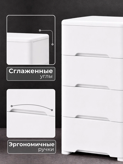Комод пластиковый 4 ящика, для хранения одежды и аксессуаров, ящик для одежды — JHOME-КОМОД2-БЕЛЫЙ