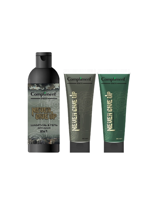 Kompliment Erkaklar: soqol gel 250 ml + gel 80 ml + loson 80 ml + ro‘mol, 12 dona