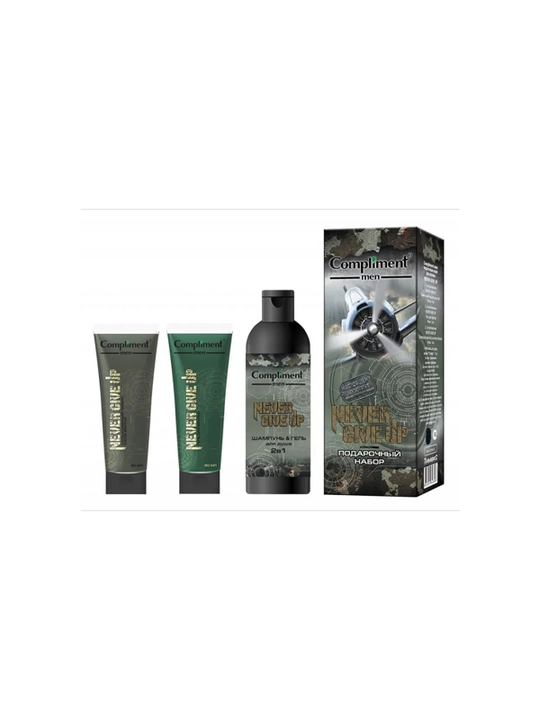 Kompliment Erkaklar: soqol gel 250 ml + gel 80 ml + loson 80 ml + ro‘mol, 12 dona