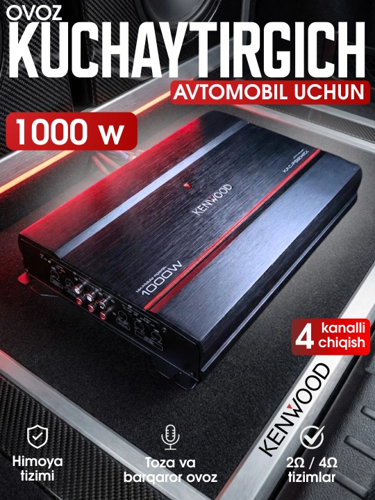 Avtomobil uchun ovoz kuchaytirgich Kenwood, 4 kanalli, 1000 W, 2Ω/4Ω - 