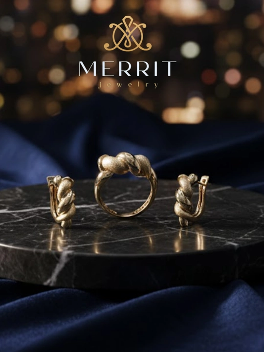 Ayollar uchun oltin uzuk va zirak to'plami, MERRIT SET1,