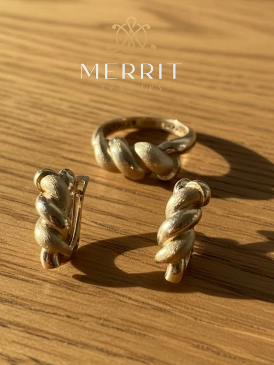 Ayollar uchun oltin uzuk va zirak to'plami, MERRIT SET1,