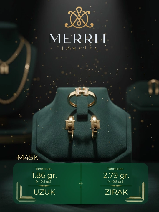 Ayollar uchun oltin uzuk va zirak to'plami, MERRIT SET1,