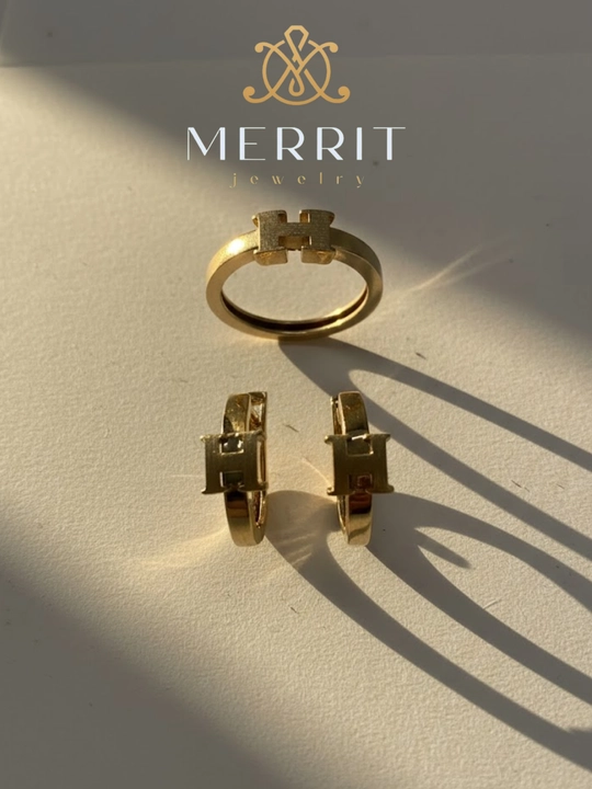 Ayollar uchun oltin uzuk va zirak to'plami, MERRIT SET1,