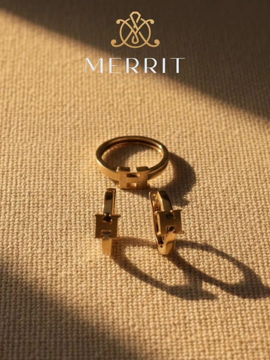 Ayollar uchun oltin uzuk va zirak to'plami, MERRIT SET1,
