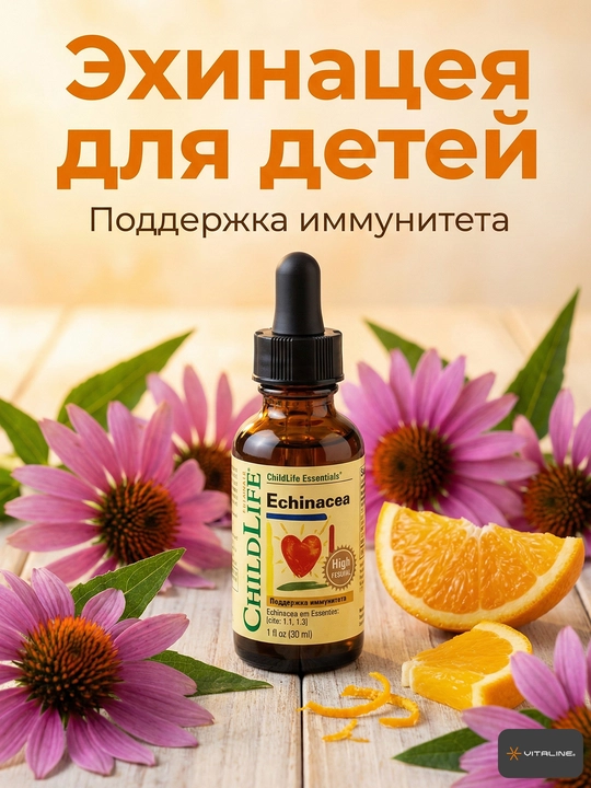 Эхинацея для детей, ChildLife Echinacea, иммунитет, вкус апельсина, 30 мл - 