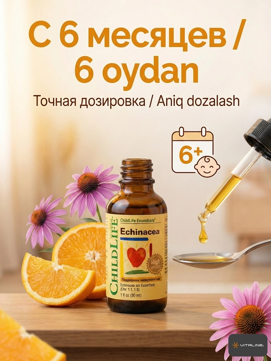 Эхинацея для детей, ChildLife Echinacea, иммунитет, вкус апельсина, 30 мл