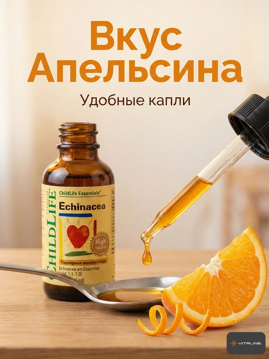 Эхинацея для детей, ChildLife Echinacea, иммунитет, вкус апельсина, 30 мл
