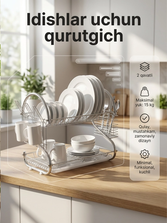 Stol usti ikki qavatli idish-tovoq quritgichi SPACIA taomlar va krujkalar uchun 50x36x39