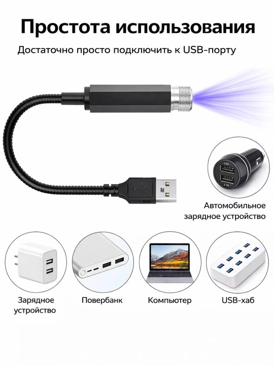 Мини - проектор для автомобиля и дома, Starry Sky LED, фонарик