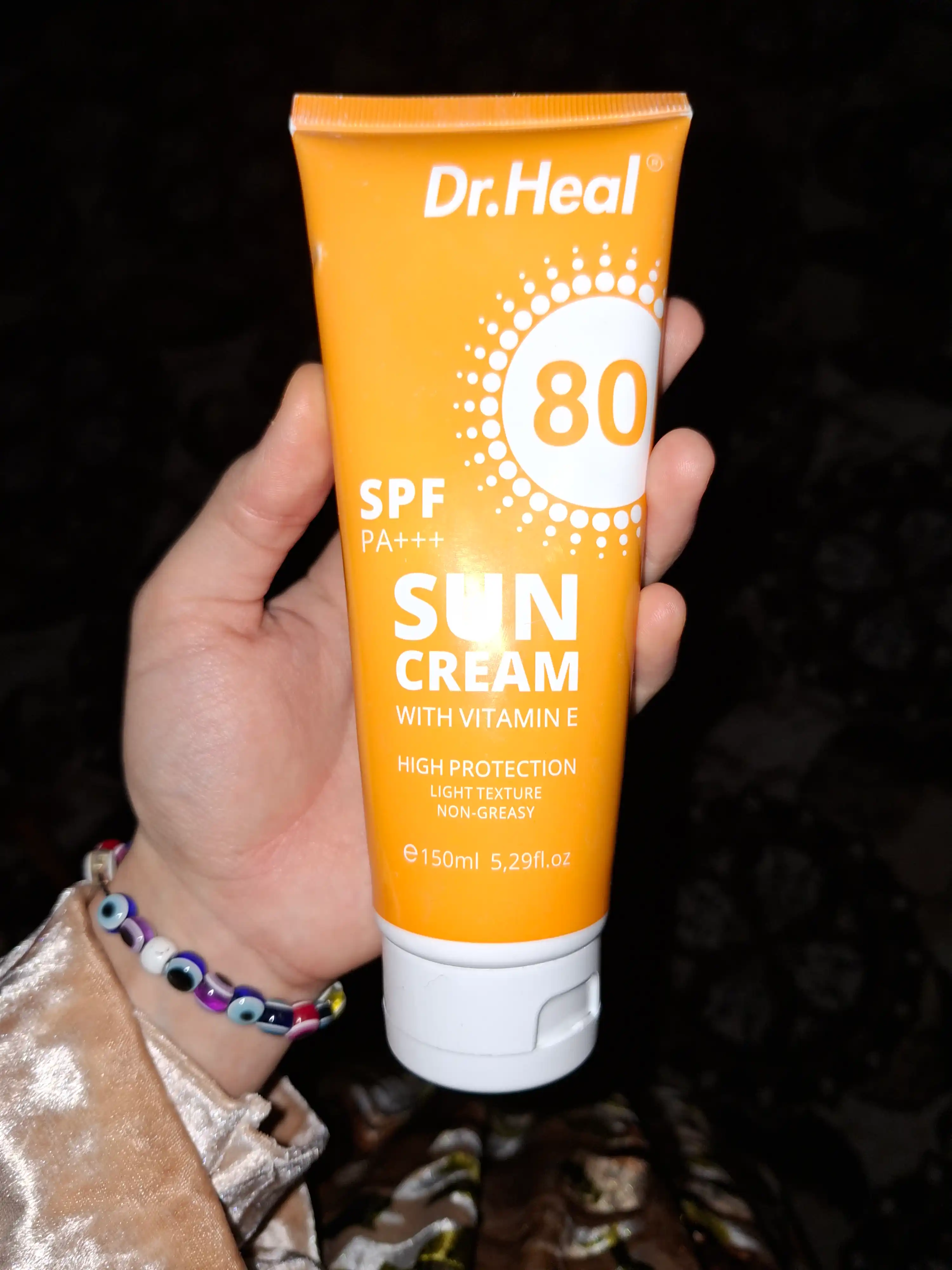 Quyoshdan himoyalovchi krem Dr.Heal Sun Cream SPF 80 PA+++, E vitamini, kokos moyi, 150 ml