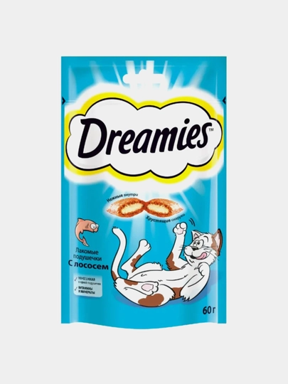 Лакомство для кошек Dreamies подушечки с лососем , 60 г - 