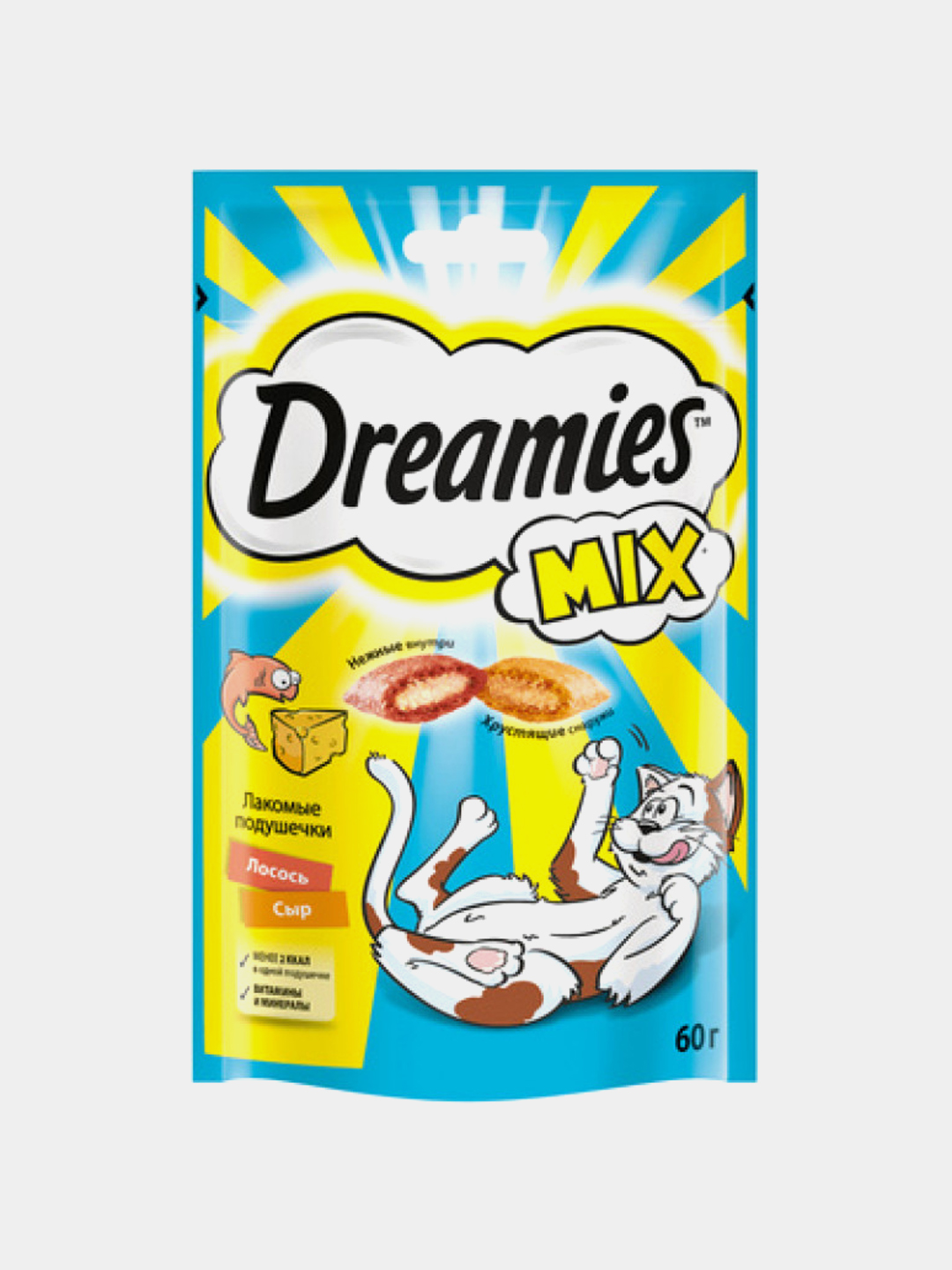 Лакомство для кошек Dreamies MIX подушечки с лососем и сыром 60 г - 