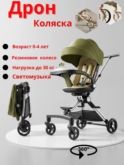 Коляска-дрон для детей, 0-4 лет, регулируется спинка + вращение на 360 градусов — BOLA1-DRON2-ГОЛУБ