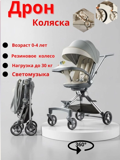 Коляска-дрон для детей, 0-4 лет, регулируется спинка + вращение на 360 градусов — BOLA1-DRON2-СИНИЙ