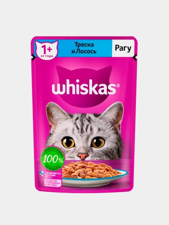 Влажный корм Whiskas, треска и лосось, рагу 5шт - 