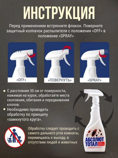Tarakanlar, klopalar, qo’rqitish chumolilarni, burgalar  vositasi, Absolut total, 400 ml