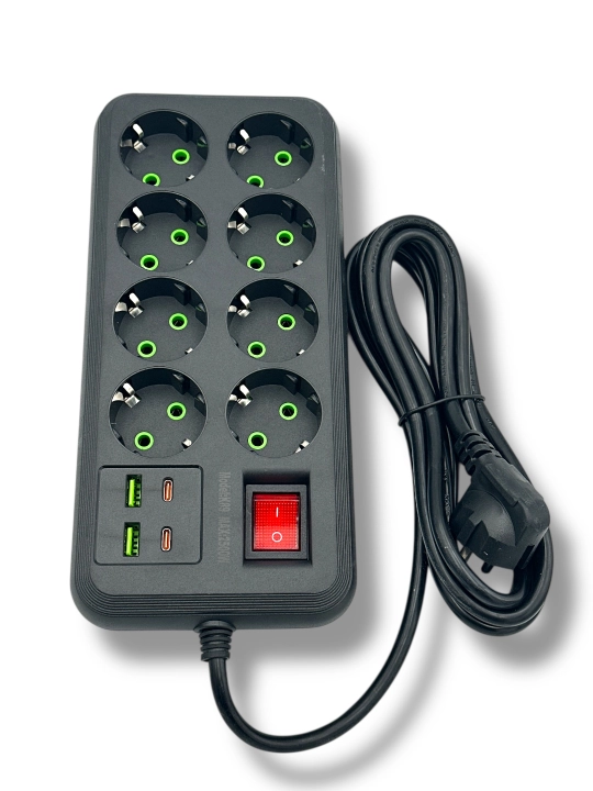 Сетевой фильтр на 6 розеток + 4 USB-порта (Type-C и USB-A) компактный, мощный и безопасный - 