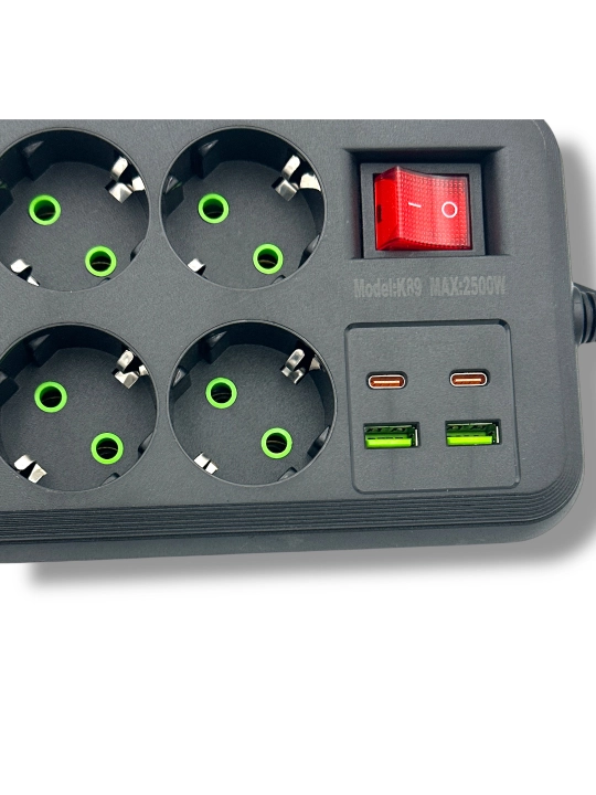 Сетевой фильтр на 6 розеток + 4 USB-порта (Type-C и USB-A) компактный, мощный и безопасный