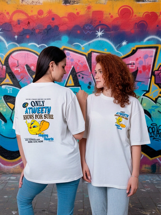 Ayollar oversayz futbolkasi, 100% paxta, printli bazaviy kiyim