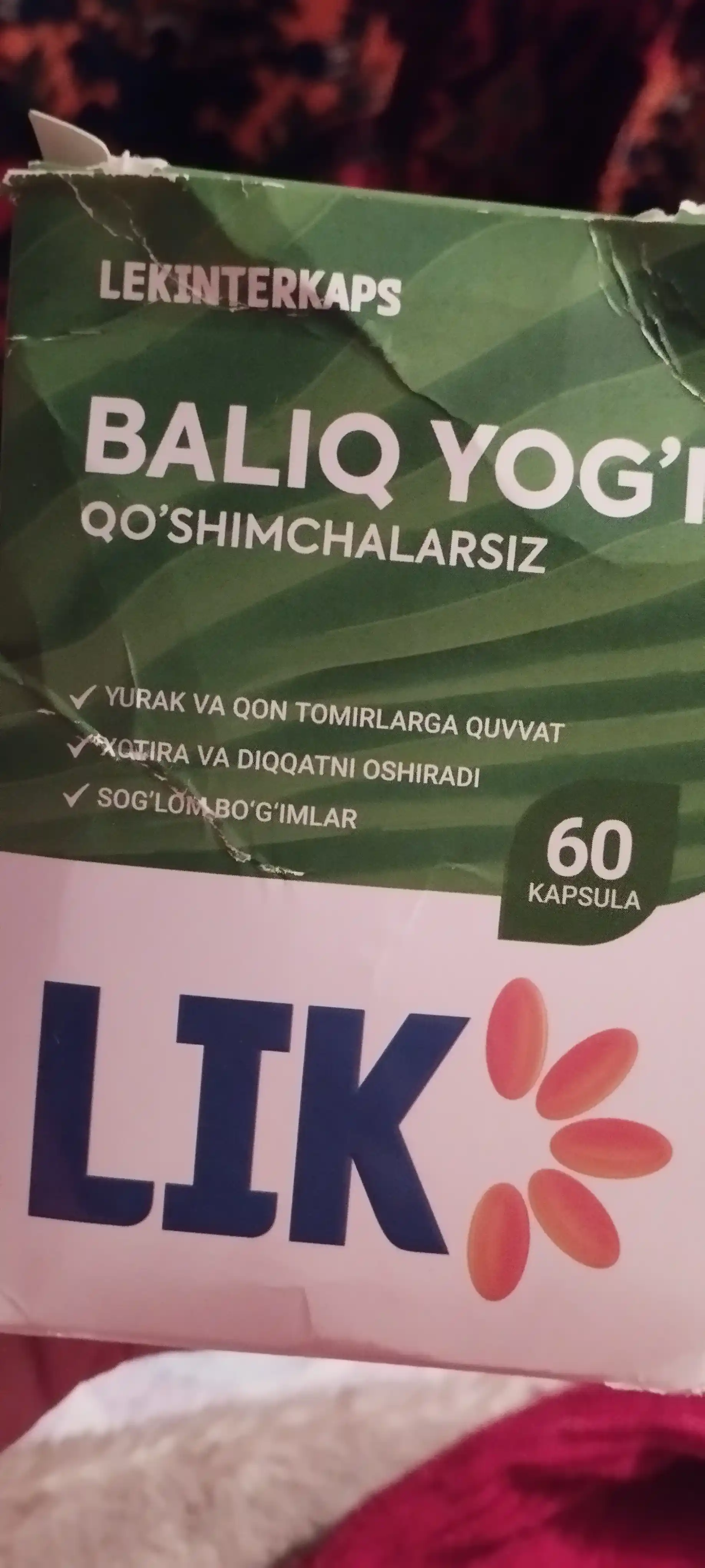 Baliq yog'i LIK  qo'shimchalarsiz, 780 mg, 60 kapsula