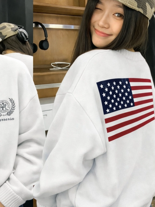 Polo ayollar sviteri, qizlar uchun, ayollar uchun,  amerika bayrogi tushirilgan, USA flag