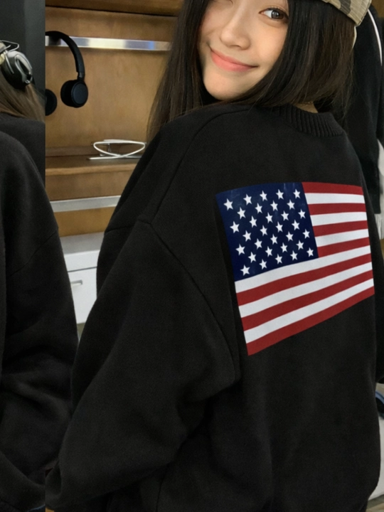 Polo ayollar sviteri, qizlar uchun, ayollar uchun,  amerika bayrogi tushirilgan, USA flag
