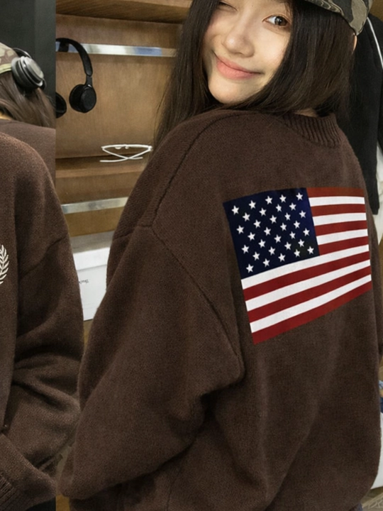 Polo ayollar sviteri, qizlar uchun, ayollar uchun,  amerika bayrogi tushirilgan, USA flag