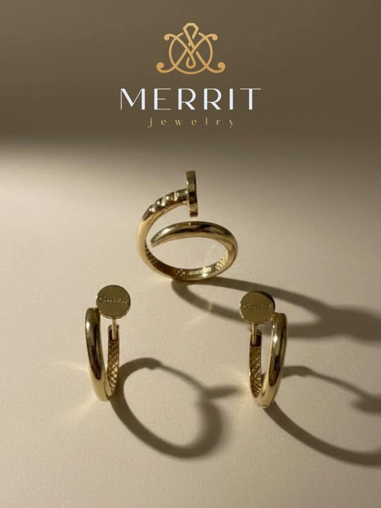 Золотое кольцо и серьги, комплект, MERRIT SET2, золото 585 пробы, MERRIT GOLD