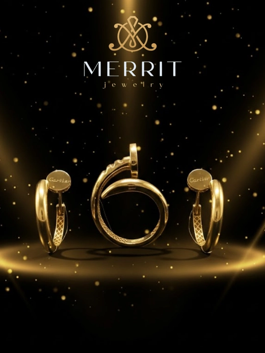 Ayollar uchun oltin uzuk va zirak to'plami, MERRIT SET2, 585 proba, Merrit Gold - 
