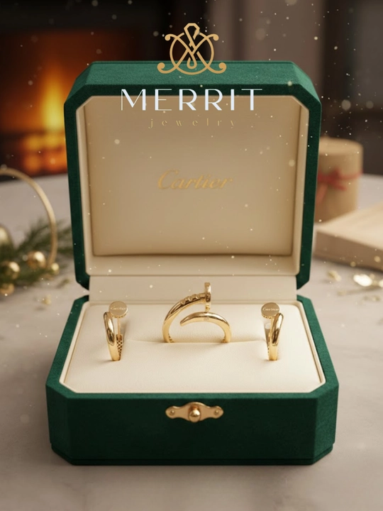 Золотое кольцо и серьги, комплект, MERRIT SET2, золото 585 пробы, MERRIT GOLD