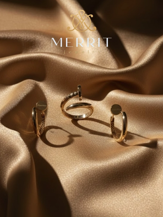 Золотое кольцо и серьги, комплект, MERRIT SET2, золото 585 пробы, MERRIT GOLD