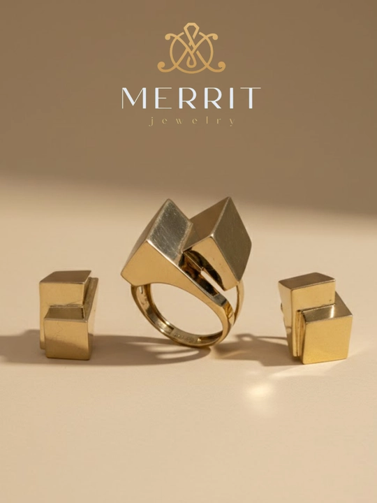 Золотое кольцо и серьги, комплект, MERRIT SET2, золото 585 пробы, MERRIT GOLD