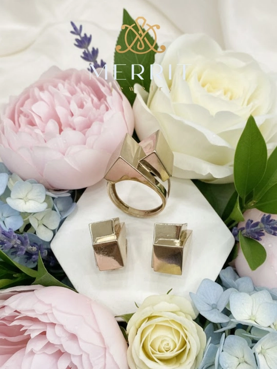 Золотое кольцо и серьги, комплект, MERRIT SET2, золото 585 пробы, MERRIT GOLD