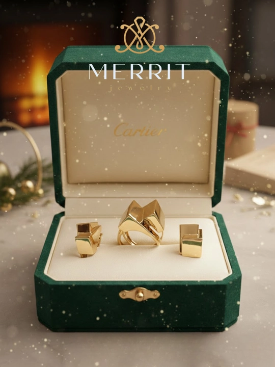 Золотое кольцо и серьги, комплект, MERRIT SET2, золото 585 пробы, MERRIT GOLD