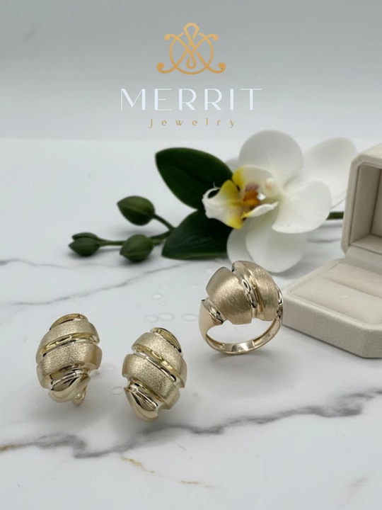 Золотое кольцо и серьги, комплект, MERRIT SET2, золото 585 пробы, MERRIT GOLD