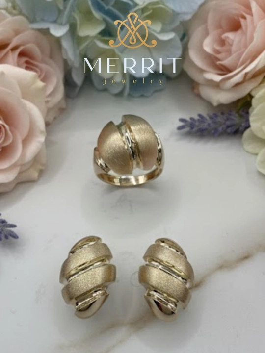 Золотое кольцо и серьги, комплект, MERRIT SET2, золото 585 пробы, MERRIT GOLD