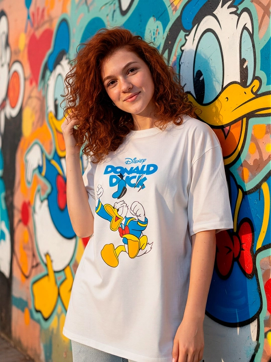 Ayollar oversayz futbolkasi, 100% paxta, printli bazaviy kiyim