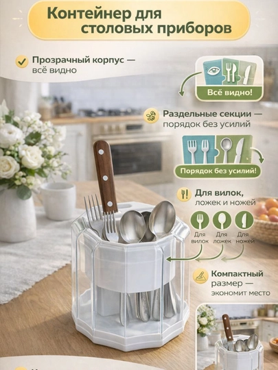 Настольный органайзер, для кухонных принадлежностей и ножей — HOMEUM-PODSTAVKADLYANOJEY-БЕЛЫЙ